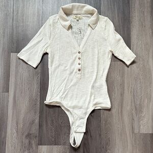 Madewell Cream Ribbed Collared Bodysuit